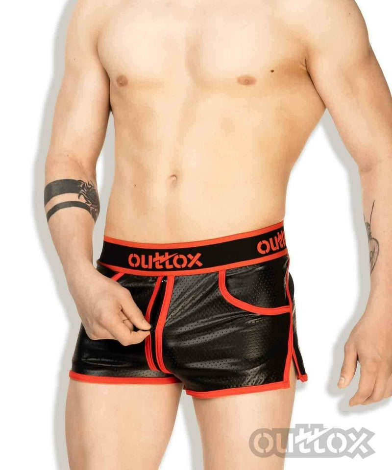 OUTTOX By Maskulo Short Full-Zipper Shorts Leather Look Red SH140-10 3 - SexyMenUnderwear.com