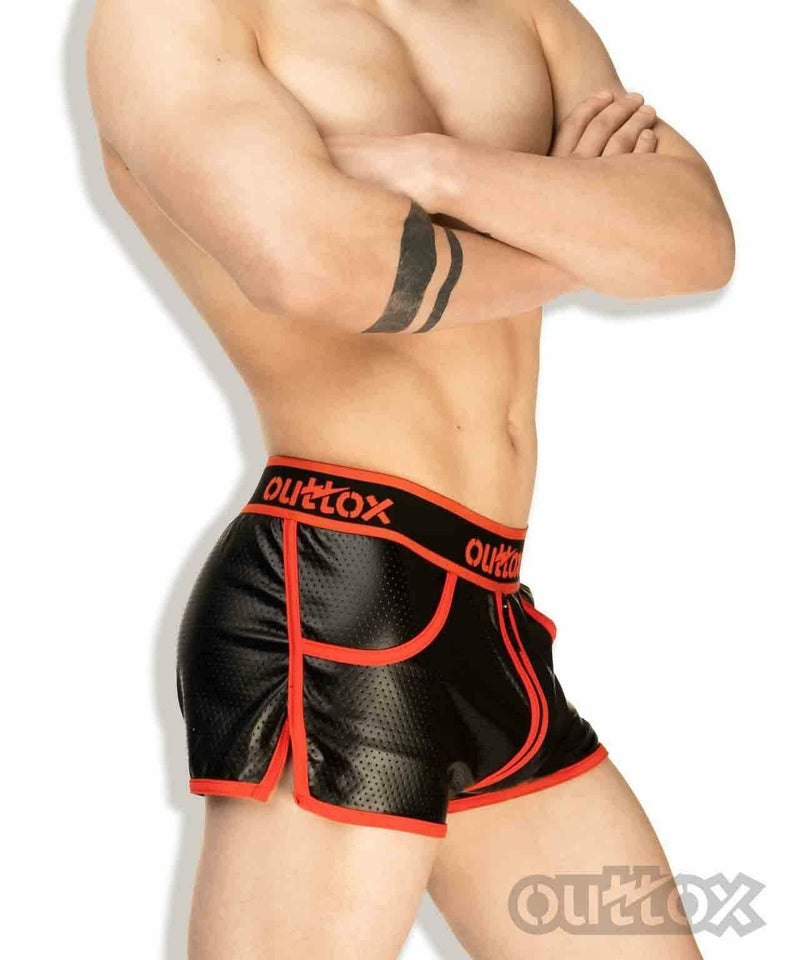 OUTTOX By Maskulo Short Full-Zipper Shorts Leather Look Red SH140-10 3 - SexyMenUnderwear.com