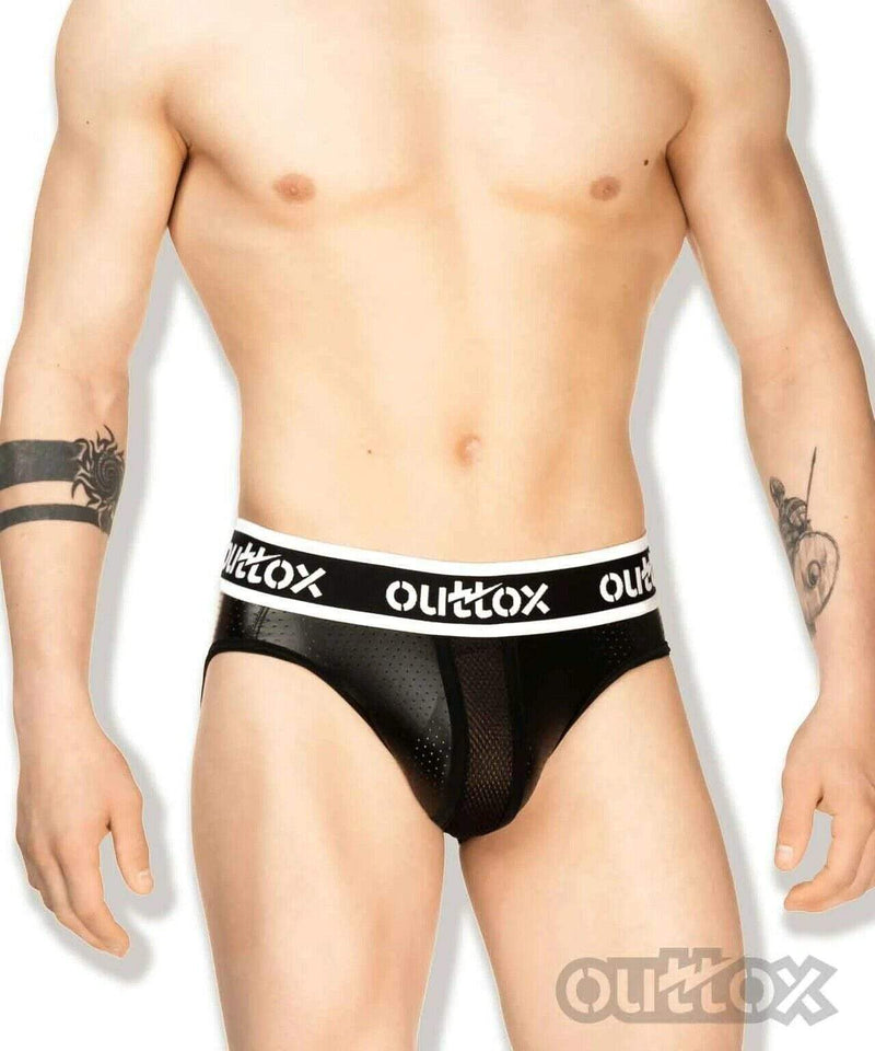 Outtox Maskulo Brief Regular Rear Briefs Slip Leather Look Black BR142-90 3 - SexyMenUnderwear.com