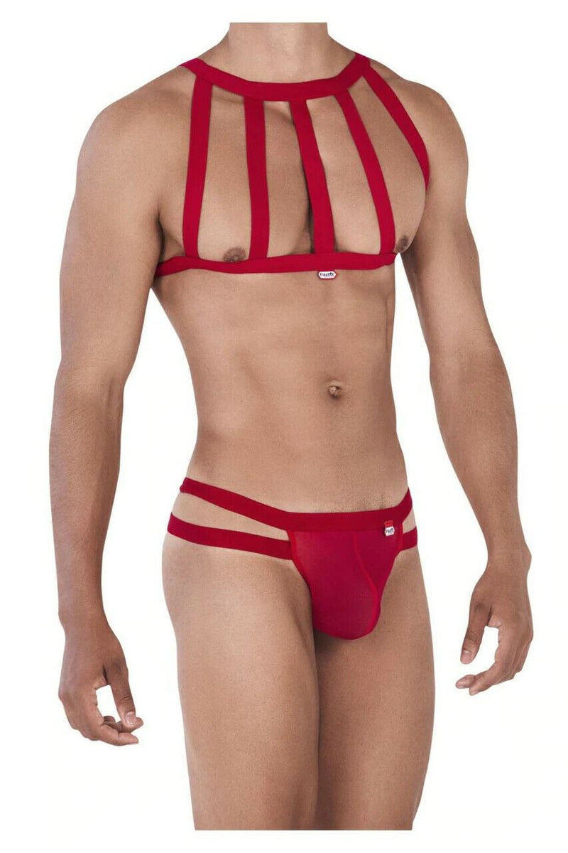 PIKANTE Set Kit Combo Elastic Harness + Thongs Personality Red 0331 2 - SexyMenUnderwear.com