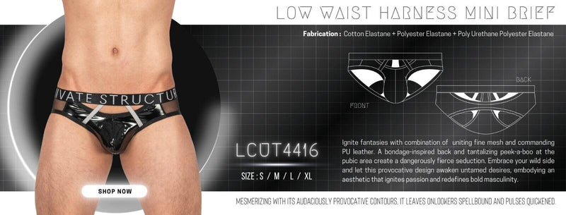 PRIVATE STRUCTURE Alpha Low Harness Mini-Briefs Shades Of Shiny Black 4416 - SexyMenUnderwear.com
