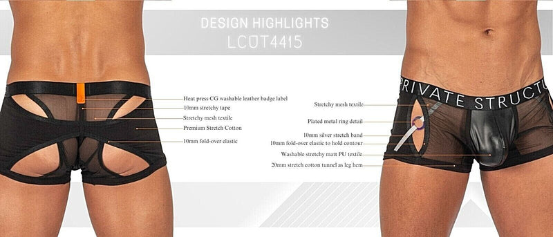 PRIVATE STRUCTURE Boxer Alpha Low Waist Harness Trunk Shades Of Black 4415 - SexyMenUnderwear.com