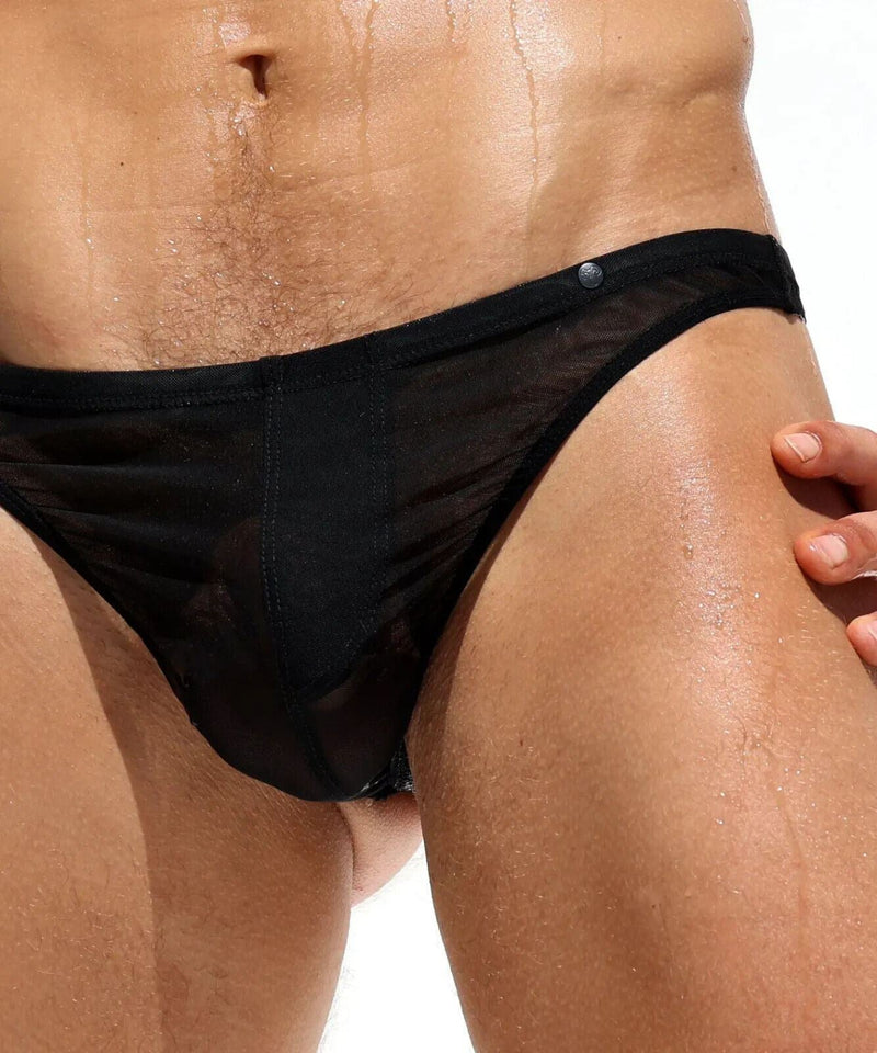 RUFSKIN LE TRAP Tanning T-Back Thongs Nylon Faux Fly Contour Pouch Jet Black 84