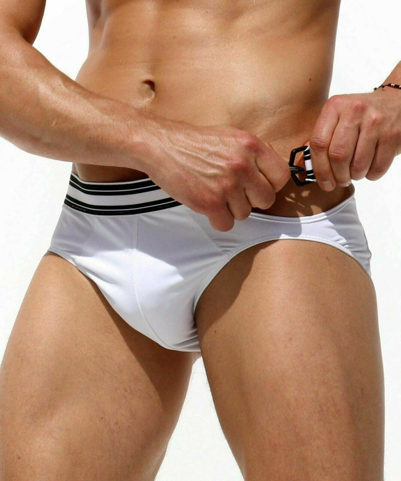 RUFSKIN! Swimwear DICE Jacquard Elastic Swim-Briefs Stretchy Nylon Whte 46