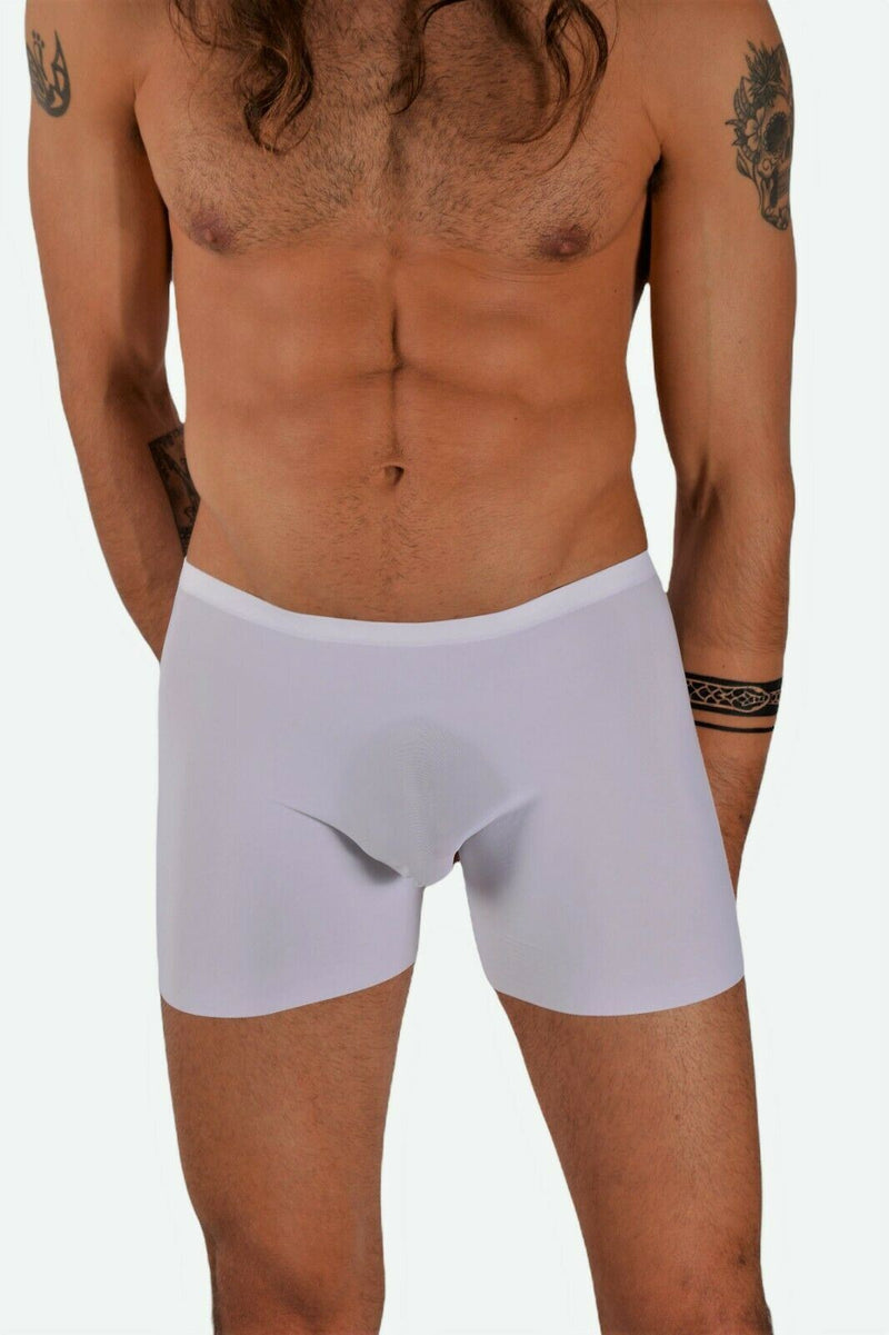 Sexy SMU Stretchy Silky Boxer second Skin Icy  total seethrough when wet White