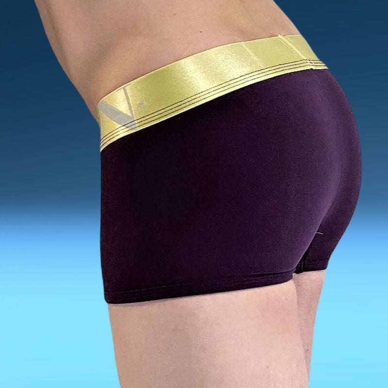 Collection TANN MONTREAL Boxer-Trunks Metallic Gold Elastic Waistband Plum 2 Underwear
