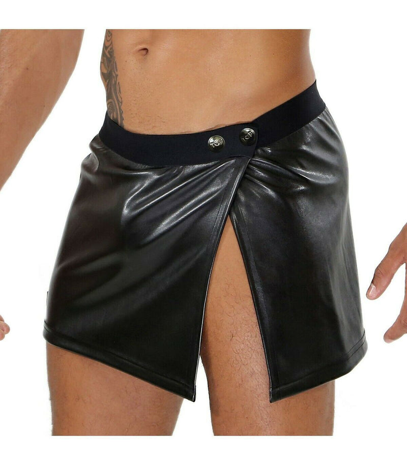 SexyMenUnderwear.com Men Skirt by TOF PARIS Fetish Kilt Leather Look Adjustable Skirts Press Studs 9
