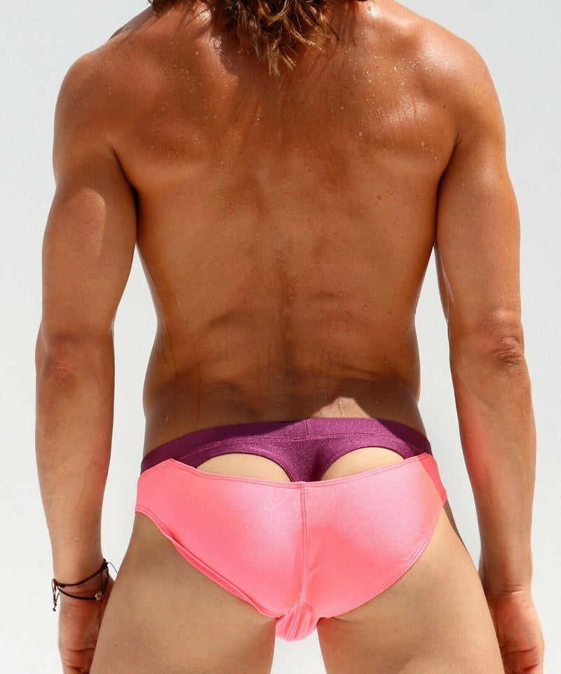 SexyMenUnderwear.com RUFSKIN! Swim-Brief Thong Fusion 'ZU' T-Back Swimwear Shiny Coral 54