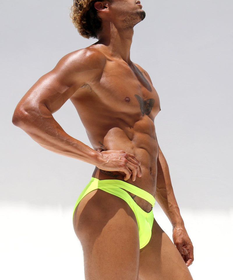 SexyMenUnderwear.com "RUFSKIN!" Swimwear BOXOL Swim-Briefs Shiny Stretchy-Nylon Lemon 48