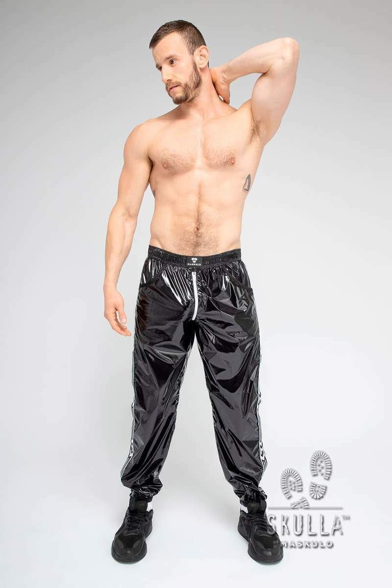SexyMenUnderwear.com Shiny Nylon Pants MASKULO Skulla Socker Lightweight Thin Pants White PN072-80
