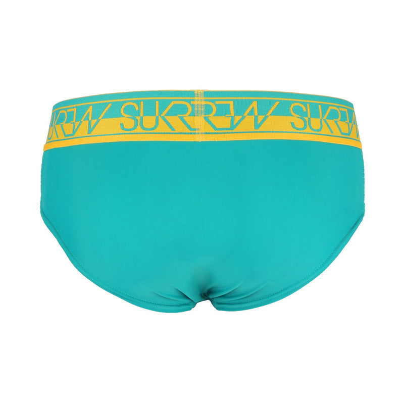 SexyMenUnderwear.com SUKREW Bloc Brief Extra Contoured Pouch Stretch Silky Fabric Teal/Mustard