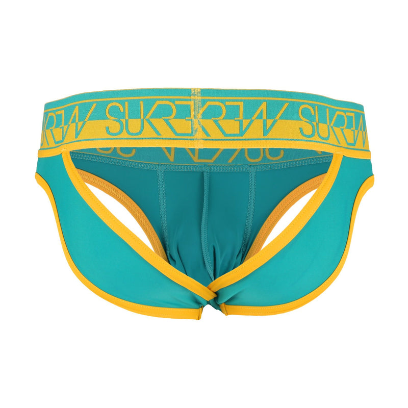 SexyMenUnderwear.com SUKREW V-Brief Open Back Jockstrap Combo Briefs Extra Stretch Teal/Mustard