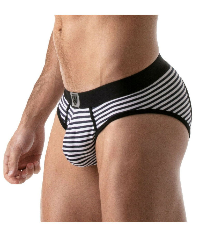 SexyMenUnderwear.com TOF PARIS Bottomless Brief Stripes Push Up Briefs Cotton Jersay Black 43