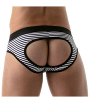 SexyMenUnderwear.com TOF PARIS Bottomless Brief Stripes Push Up Briefs Cotton Jersay Black 43