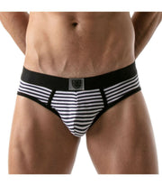 SexyMenUnderwear.com TOF PARIS Bottomless Brief Stripes Push Up Briefs Cotton Jersay Black 43