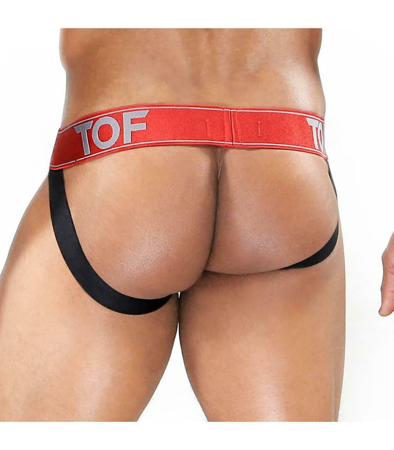 SexyMenUnderwear.com TOF PARIS Jockstrap Fetish Sexy Elastic Jock Bands Leather Look Black & Red 23