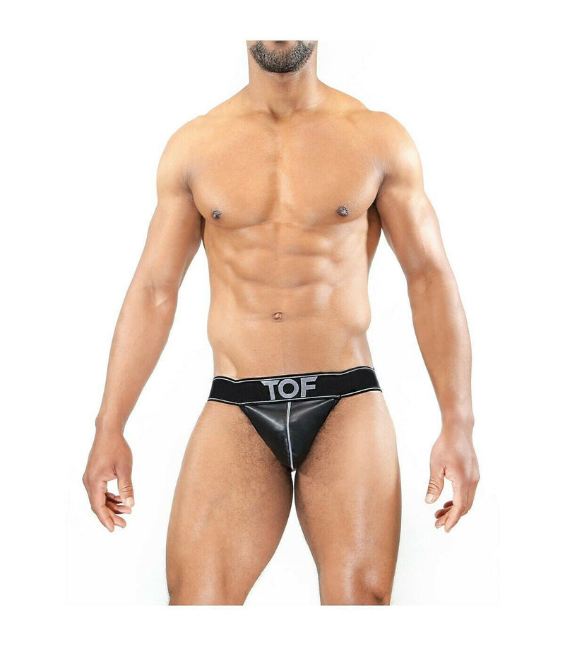 SexyMenUnderwear.com TOF PARIS JockStrap FETISH Total Black Ultra Sexy Elastic Bands Faux Leather 4