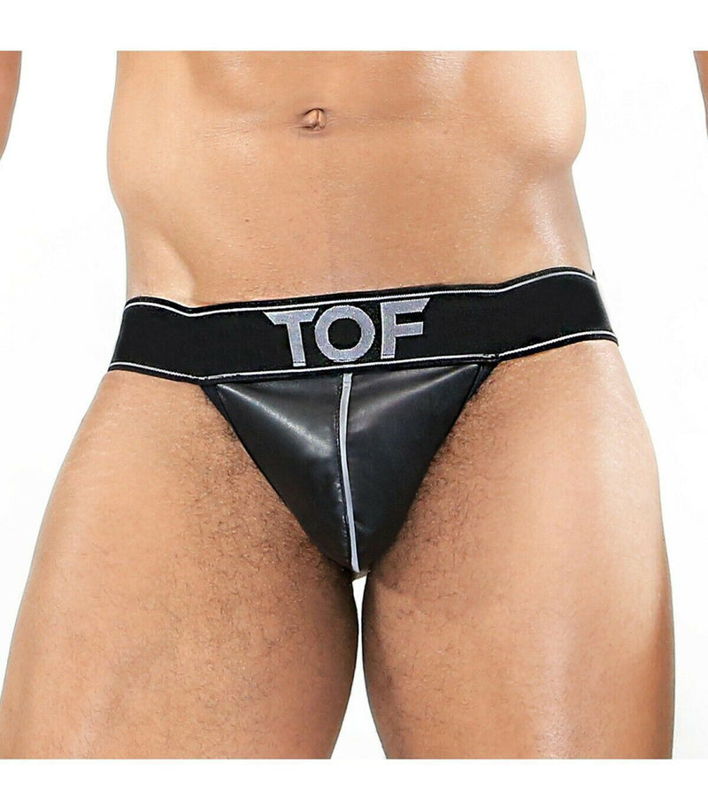 SexyMenUnderwear.com TOF PARIS JockStrap FETISH Total Black Ultra Sexy Elastic Bands Faux Leather 4