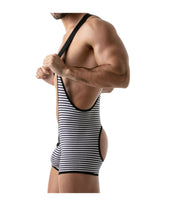 SexyMenUnderwear.com TOF PARIS Singlet BodySuit Stripe Push Up Bottomless Singlets Navy 29