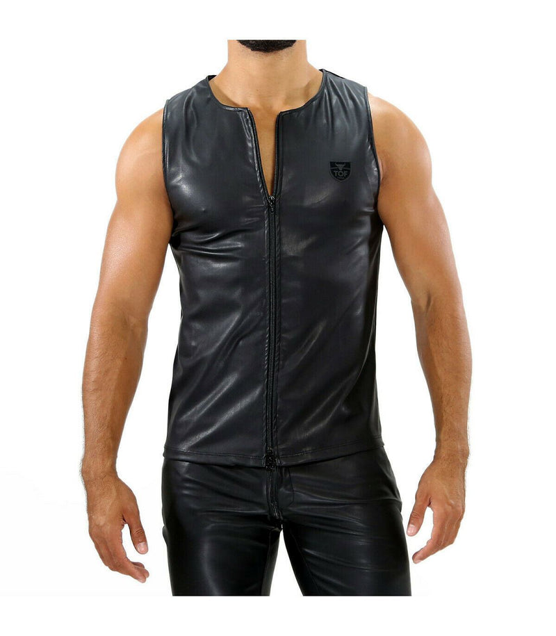 SexyMenUnderwear.com TOF PARIS TANKTOP FETISH ZIPPED TANK TOP QUALITY LEATHER LOOK CHIC FETISHIST T2
