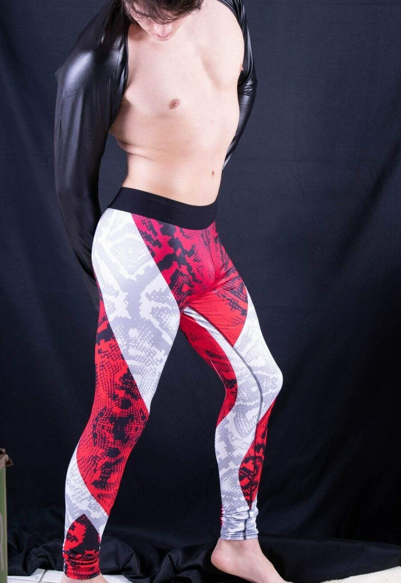 SexyMenUnderWear S Mens Leggings Tight-Fit Sporty Leggings Fashion Look Meggings RED