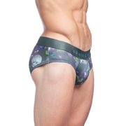 SKULL & BONES Brief Maximum Stretch Hand-Painted Floral Dutch Green Briefs