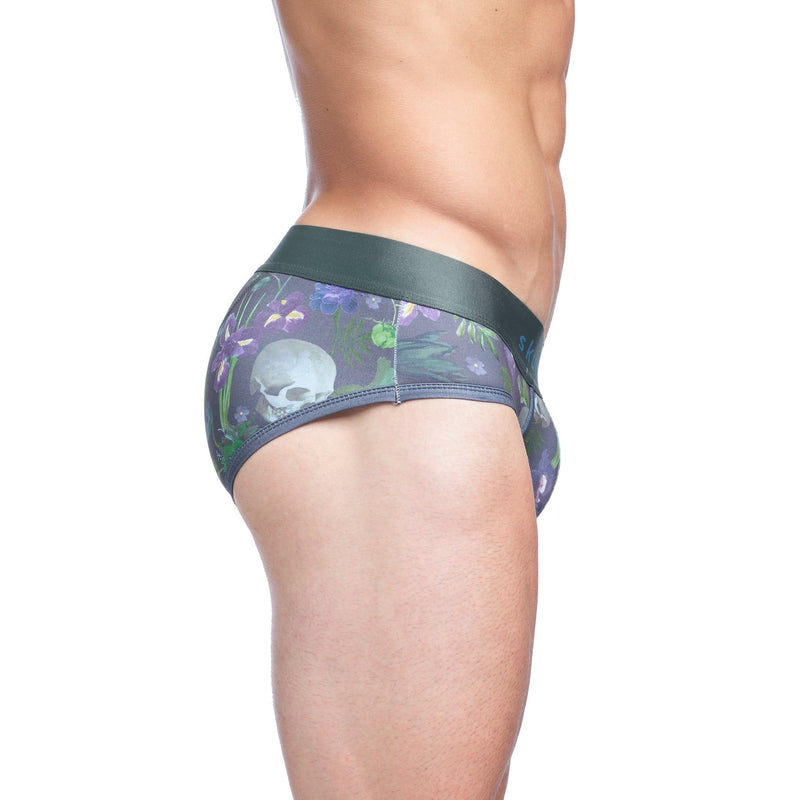SKULL & BONES Brief Maximum Stretch Hand-Painted Floral Dutch Green Briefs
