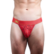 SKULL & BONES Lace Thong Luxurious Cotton Sheer Thongs Damask Burnout Red 4