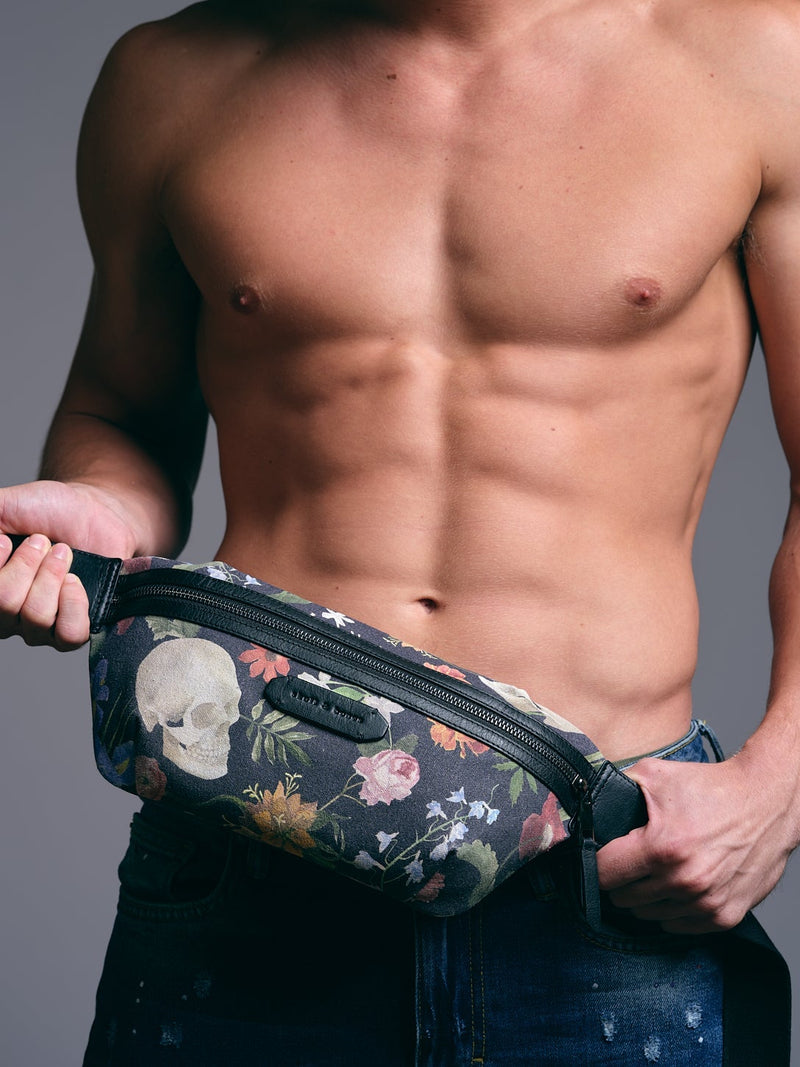 SKULL & BONES Men Hip Pack Dutch Floral Stylish Refined Leather Accessory