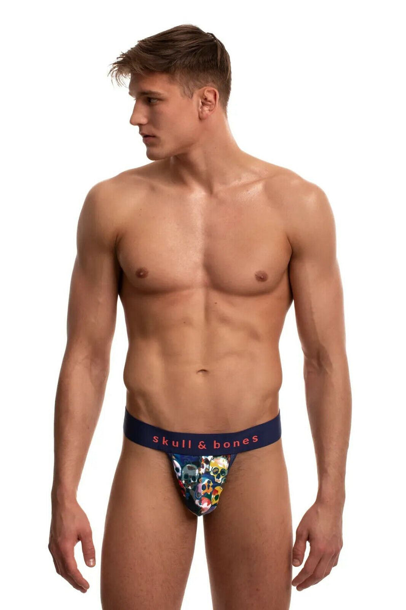 SKULL & BONES Mosaic Skulls Thong Splatter 2-Layer Gusset Comfort Thongs 19