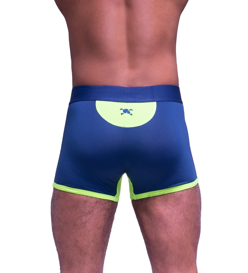 SKULL & BONES Sport Mesh Boxer Trunk Double Fabric Layer Gusset Neon Navy 12