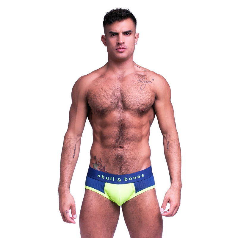 SKULL & BONES Sport Mesh Brief Double Fabric Layer Gusset Navy Neon Green 11