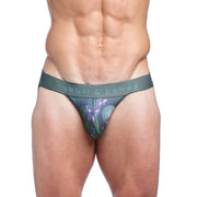 SKULL & BONES Stetchy Jockstrap Hand-Painted Dutch Floral Green Jock
