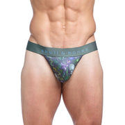 SKULL & BONES Stetchy Thong Hand-Painted Dutch Floral Green Thongs 3