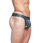 SKULL & BONES Stetchy Thong Hand-Painted Dutch Floral Green Thongs 3