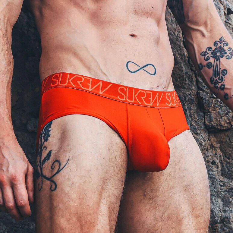 SUKREW Briefs Low-Rise Apex Brief Silky Rounded Cupping Pouch Crimson Red 32