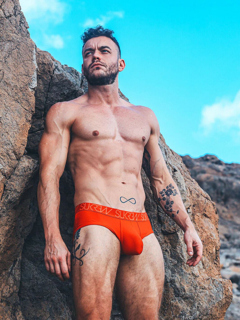 SUKREW Briefs Low-Rise Apex Brief Silky Rounded Cupping Pouch Crimson Red 32