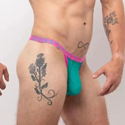 SUKREW Bubble Thongs With Rounded Cupping Pouch Shiny Green/Pink Thong 44