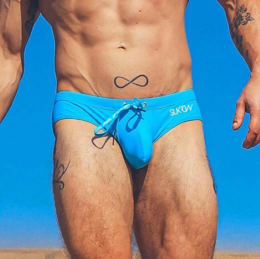 SUKREW Swim-Brief Torrent Low Rise Swimwear Stretchy Contoured Pouch Aqua 34