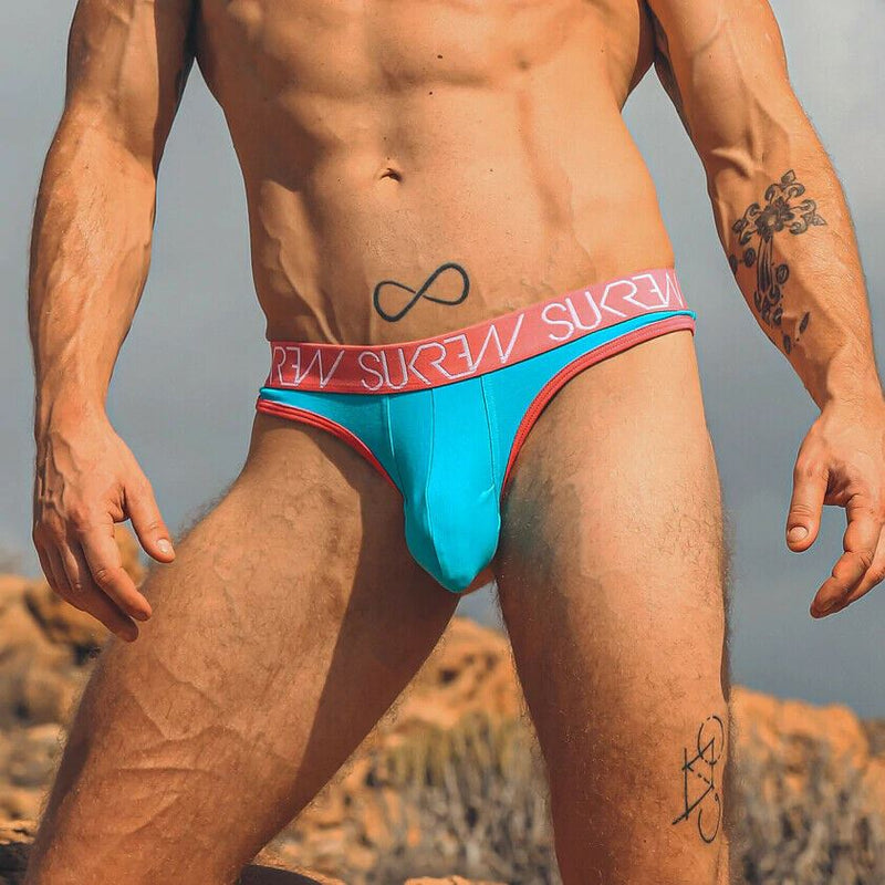 SUKREW Thong Classic Unlined For Extra Stretchy Contour Pouch Pool Blue Thongs 5