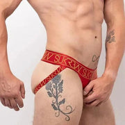 SUKREW U-Style Jockstrap With Oval Front Hole Low-Rise Jock Front Shiny Ruby 43