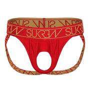 SUKREW U-Style Jockstrap With Oval Front Hole Low-Rise Jock Front Shiny Ruby 43