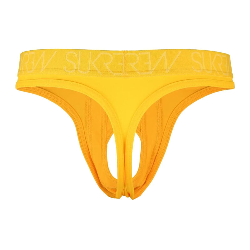 SUKREW U-Style Thongs Classic Open Front Hole Sexy Thong Yellow 10