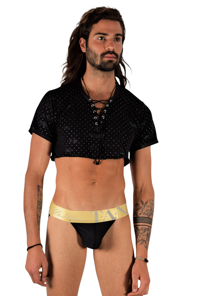 TANN MONTREAL Sexy Mesh Gold Elastic Waistband Jock Black 3