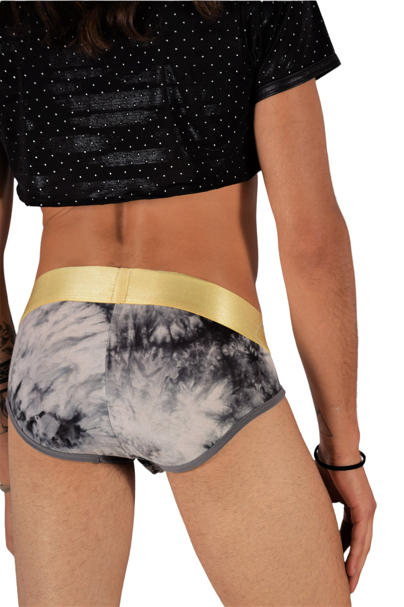 TANN MONTREAL Tie Dye Brief Metallic Gold Waistband Olive 4