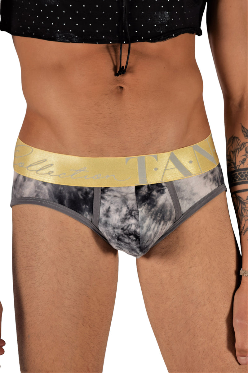TANN MONTREAL Tie Dye Brief Metallic Gold Waistband Olive 4