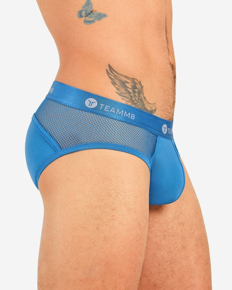 TEAMM8 Brief Sexy Score With Mesh Netting Insert Peek-a-Boo Briefs Blue 5
