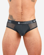 TEAMM8 Briefs Sexy Score With Mesh Netting Insert Peek-a-Boo Brief Metal 5