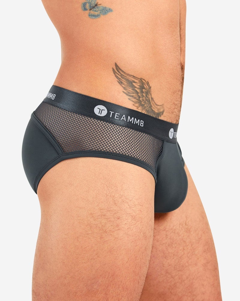 TEAMM8 Briefs Sexy Score With Mesh Netting Insert Peek-a-Boo Brief Metal 5