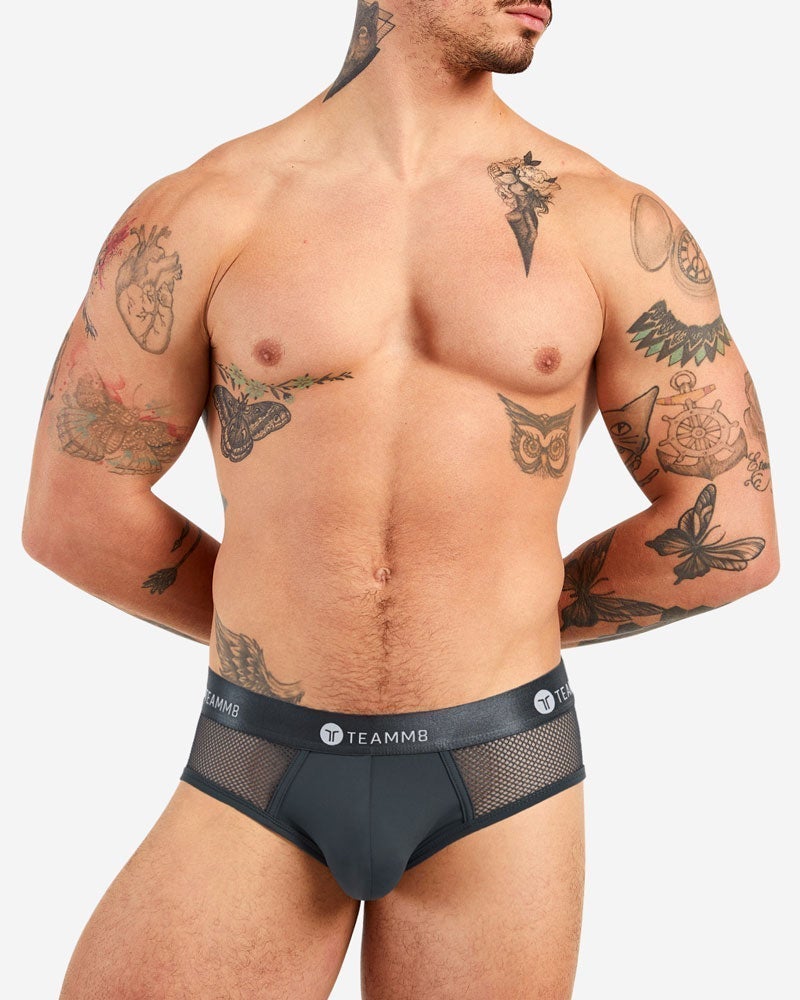 TEAMM8 Briefs Sexy Score With Mesh Netting Insert Peek-a-Boo Brief Metal 5